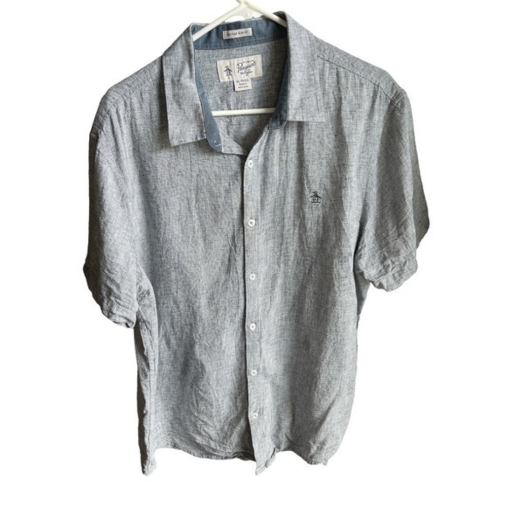 Original Penguin Blue White Button Down Shirt Size XL EUC #5753
